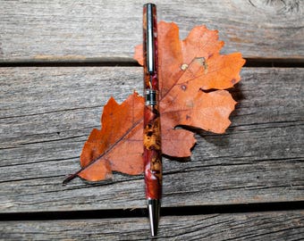 Handmade Wood SlimStyle Twist Pen - Burgundy Fiji Hybrid - Black Titanium Finish