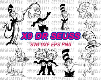 dr seuss svg, cat in the hat svg, clipart, vector, stencil, vinyl, decal, silhouette, cut files, eps, png, dxf, cricut, iron on,