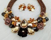 Beautiful handmade bib statement necklace with earrings, jewelry set, gift for her, wedding, bridesmaid jewelry, summer necklace