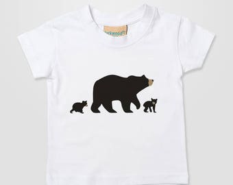 Bear Grizzly Teddy Black Brown Cub Momma Papa Fun Kids Baby Home Cute Xmas Gift T Shirt Top Tee Boy Girl 0-6 months - 3-4 years