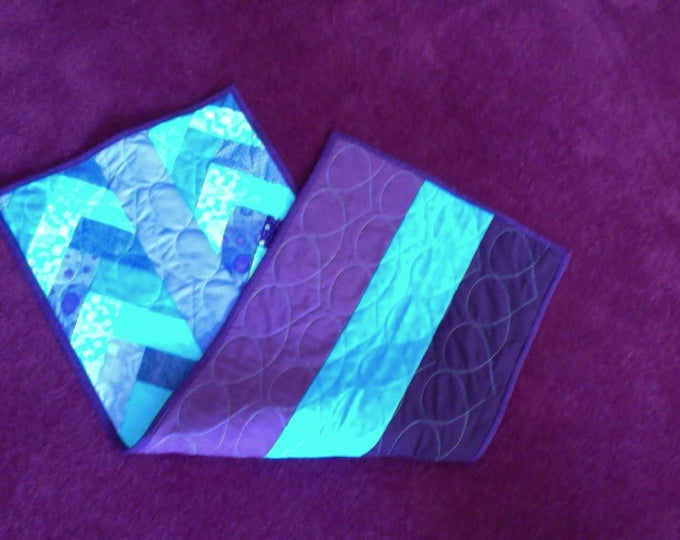Reversible Quilted Purple and Turquoise Braided Table Runner, Braided Table Runner, Purple and Turquoise Table Runner