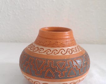 Ethnic MINI wide bud Vase handmade in Chile Eclectic decor earthenware