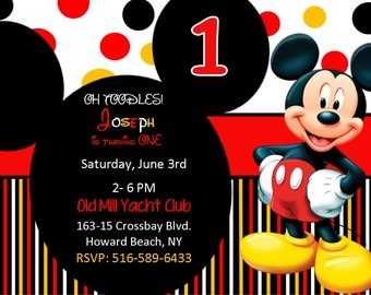 Mickey Mouse ticket invitation printable diy invite RED