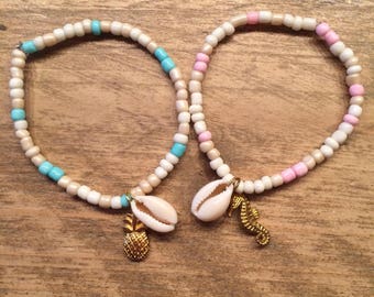 Kauri bracelet - pineapple - seahorse - blue or pink