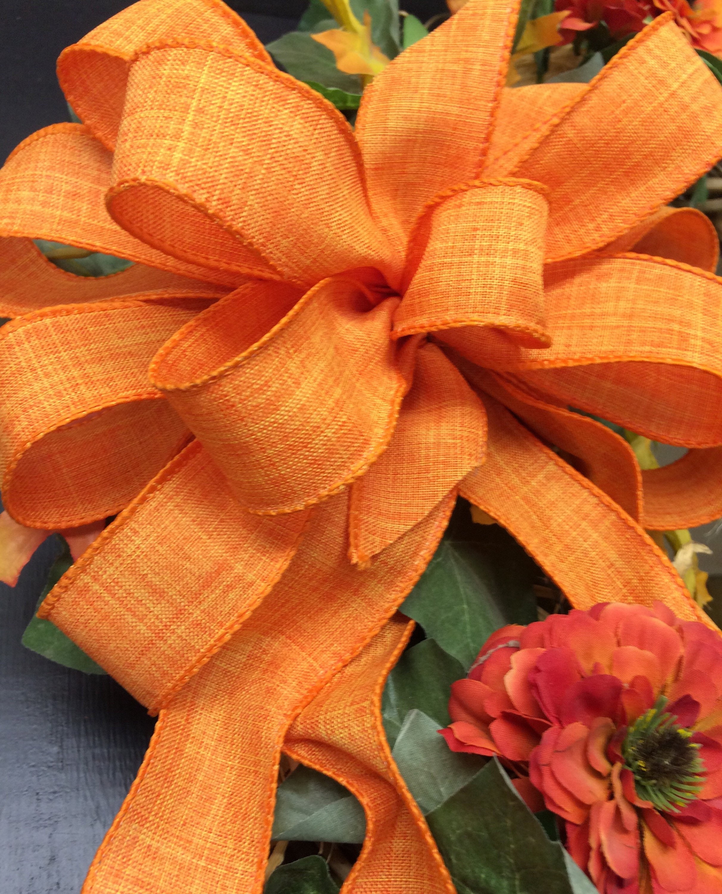 Fall Wreath bow. Orange ribbon. Bows for wreaths. Fall bows.