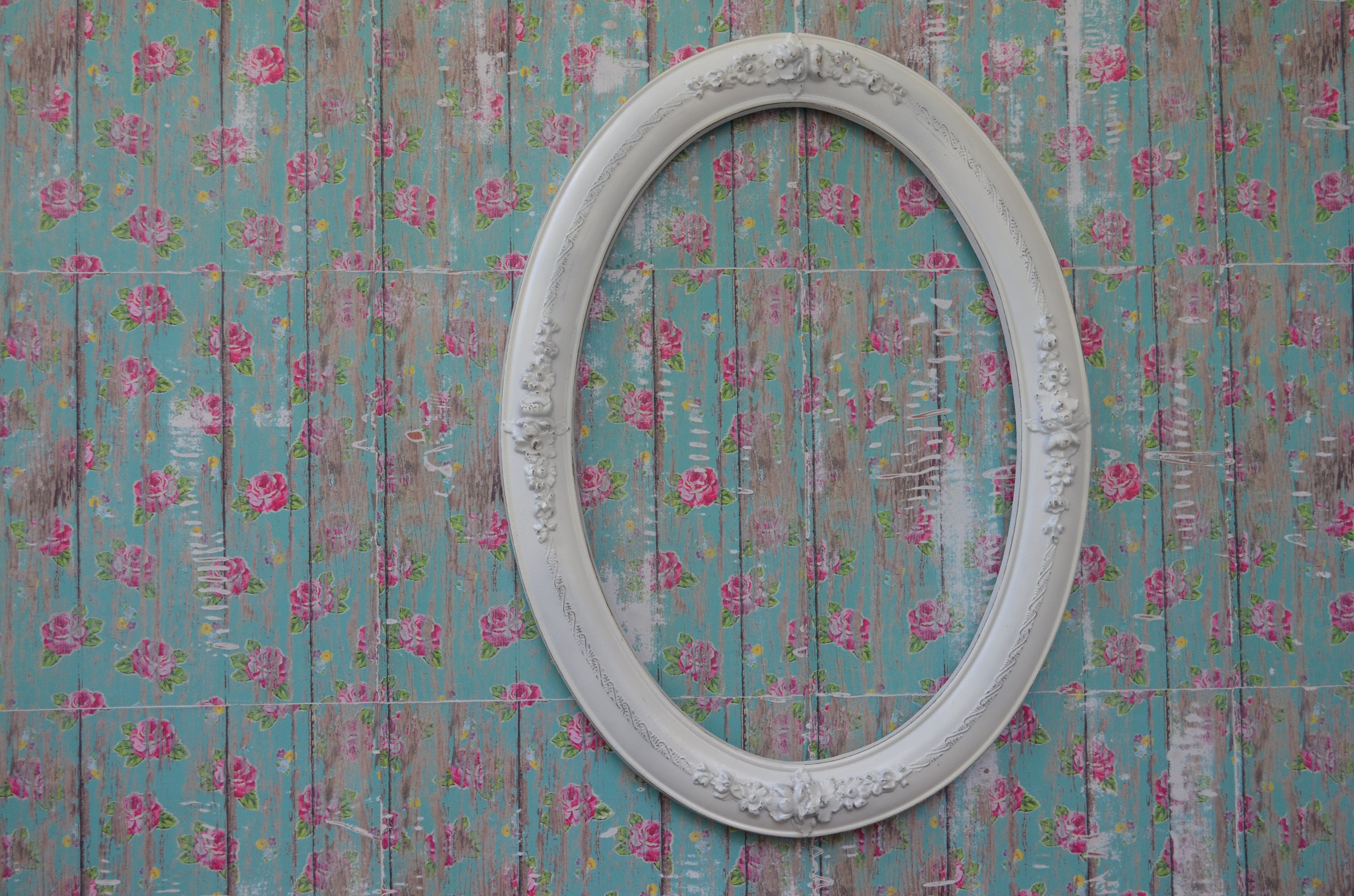 Vintage White Oval Frame Plastic Painted