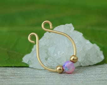 Fake Septum Ring,Opal Faux Septum,fake septum jewelry,fake septum gold,fake septum piercing,opal septum,opal fake piercing,clip on septum