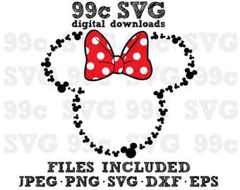 Minnie Mouse with Mickey Heads Outline SVG DXF Png Vector Cut File Cricut Design Silhouette Cameo Vinyl Decal Disney Heat Transfer Iron