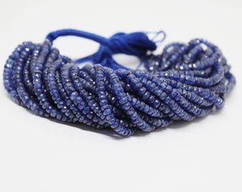 50% OFF Natural Blue Sapphire Faceted Rondelle Beads/Blue Sapphire Beads.Size-4 to 5 MM 16 Inch AAAA+ Quality