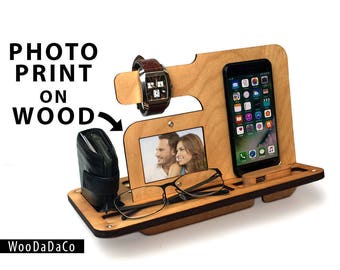 Anniversary Gift, for Men, Wood organizer, Docking station, Desk organizer, Phone holder, Wooden phone stand, Gift for him, man gift,