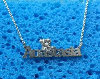 Custom word necklace/ Name Jewelry/ Children Names Necklace/ Personalized Name Necklace/ Anastasia name necklace with panda /sterling silver