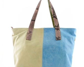 Genuine Leather Patchwork Shopper