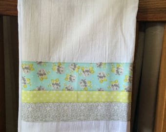 Vintage Looking Fabric Embellished Flour Sack Tea Towel
