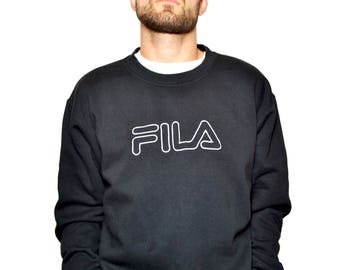 FILA vintage sweatshirt | Black branded 90s sweat | XL