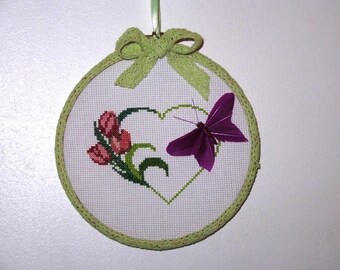 Spring round frame with Tulip and Butterfly