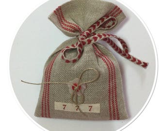 POUCH OF LAVENDER STRIPED WITH NOMINETTES ANTIQUE LINEN