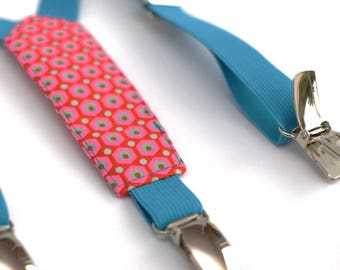 Shoulder straps child elastic fabric and turquoise Mikko red Petit Pan