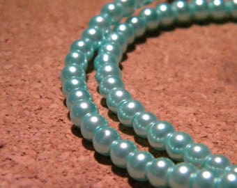 100 beads glass Pearl 4 mm - iridescent metallic blue - PF103