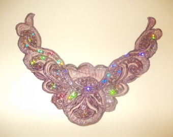 Collar applique sewing lace crochet and Burgundy sequins 20 x 8 cms