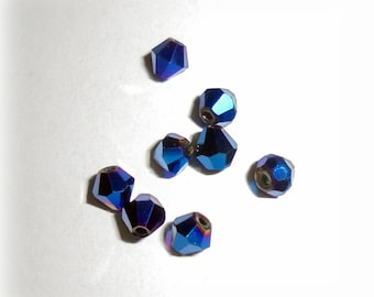 Bicone beads 3mm x 3.5 mm deep iridescent - 10 Blue Crystal