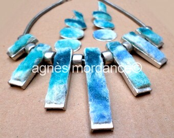 Necklace & earrings "azulejos memory" - felted wool and antique - unique