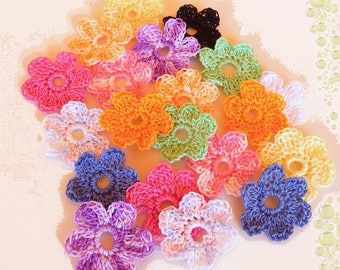 set of 20 handmade multicolor crochet flowers