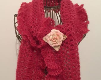 Red mohair/silk yarn scarf