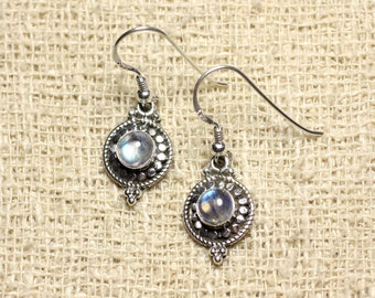 BO210 - 925 sterling silver circles 19mm Rainbow Moonstone earrings