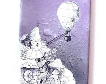 Painting on skateboard - hot air balloon and futuristic violet (Purple hot air balloon)-purple, black...