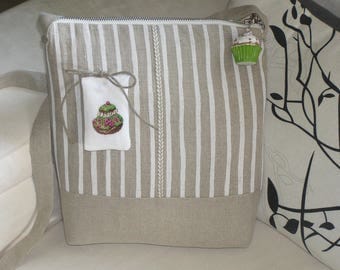 Beige linen handbag
