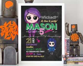 Descendants Invitation, Descendants Birthday Invitation, Descendants Birthday Mal, Descendants Invitations Mal, Descendants Party Invitation
