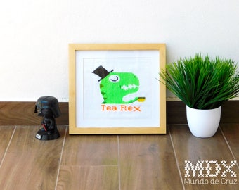 Tea Rex - framed cross stitch