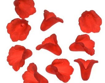 5 cups / frosted acrylic Lucite caps crimson red Lily, Calla Lily, 12mm #331