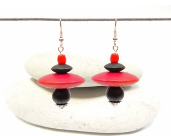 Small ethnic earrings colorful exotic wood