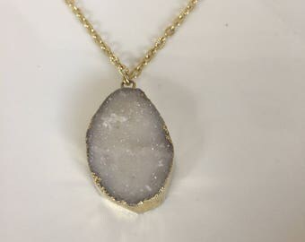 White Druzy Pendant Necklace
