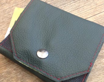 Handmade green and black simple leather wallet