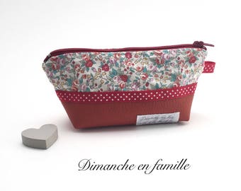 Mini zippered pouch in faux leather and cotton