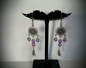 Silver purple dangle earrings
