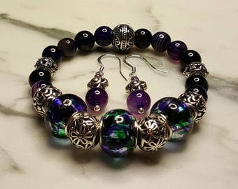 Amethyst Stretch Bracelet with matching Earrings