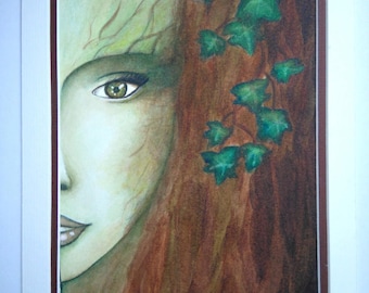 Watercolor: Dryad emerging from her tree