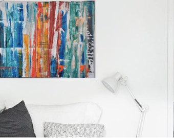 grand wall art, peinture abstraite, déco, Art contemporain, acrylique, mural wall decor, vert, rouges, jaune,art de toile, mixed médium