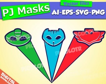PJ masks SVG png EPS Ai vector files Digital masks clipart Instant Download Catboy svg Vector Cut Files Cricut Design party Owlette Gekko