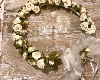 Bandeau Floral Muguet Pour Flower Girl - Fait Main, Blanc Et Vert, Neuf Sans étiquette