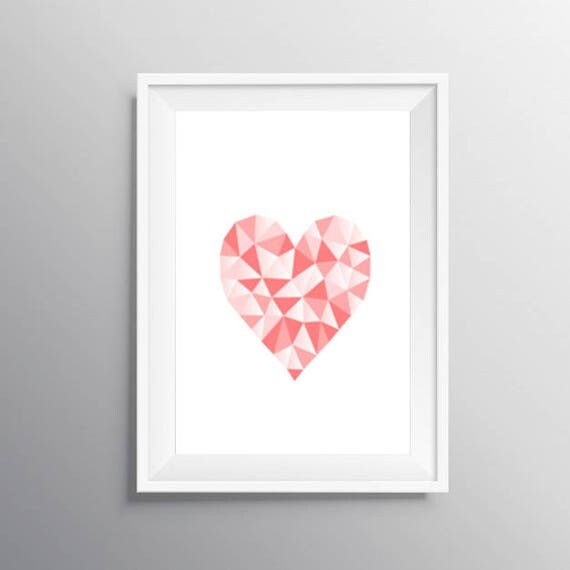 Pink Heart Wall art Digital Wall Art Pink White Print