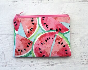 Watermelon zip pouch -watermelon zipper pouch - fruit coin purse - vegan bag - zip pouch - small zipper pouch - under 10 gift