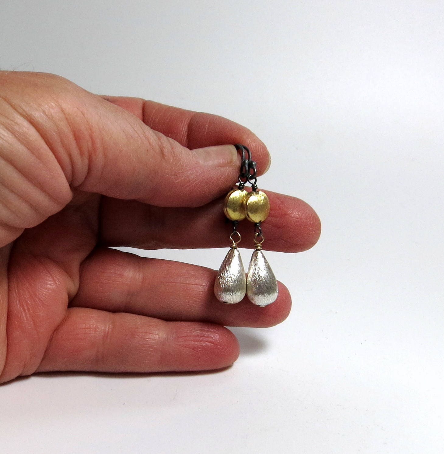 Silver and Gold Earrings Mixed Metals Geometric Holiday