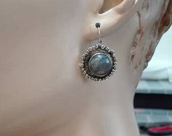 Labradorite Jewelry Earrings, Bezel Set Earrings, Labradorite Earrings Dangle, Round Gemstone Earrings, Antiqued Silver Earrings,