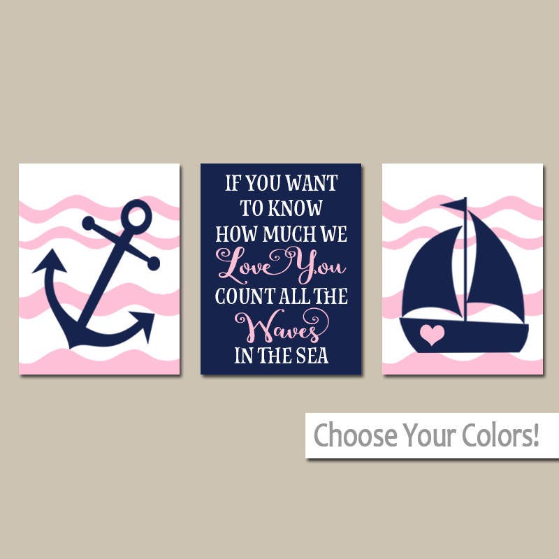 Girl NAUTICAL Nursery Wall Art Baby Girl Nautical Nursery