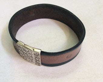 On Sale Denim leather cuff bracelet. Unisex cuff bracelet. Magnetic clasp.