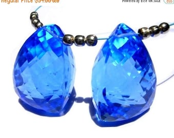 50% Off Sale Matched Pair of AAA Tanzanite Blue Quartz Faceted 3 Sided Fancy Briolettes 20x13mm Approx